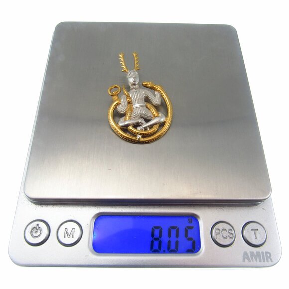 Solid 925 Sterling Silver & 18k Gold Vermeil Celtic God Cernunnos Slide Pendant - Picture 8 of 8